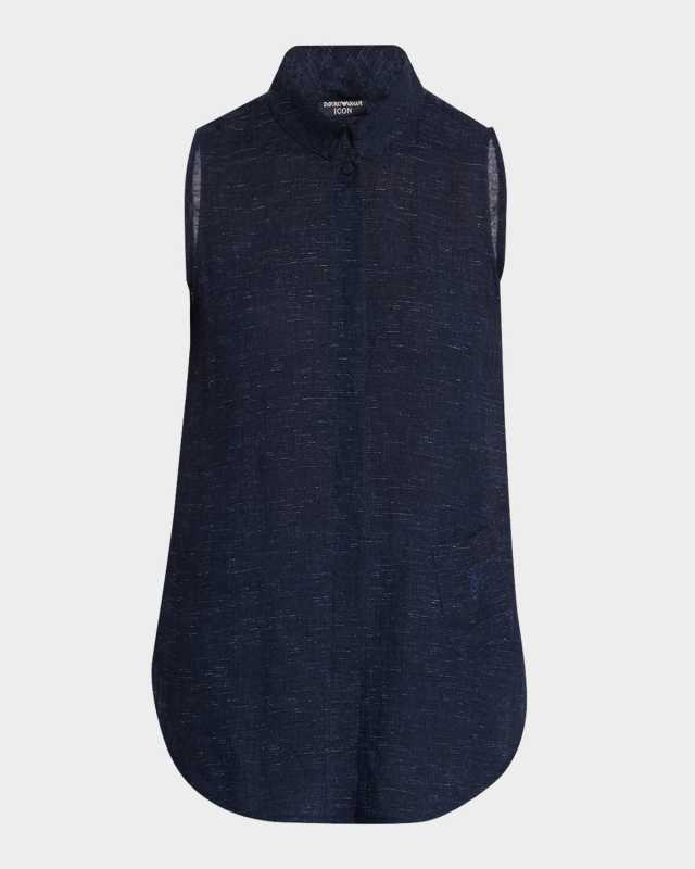 Sleeveless Linen Chambray Blouse